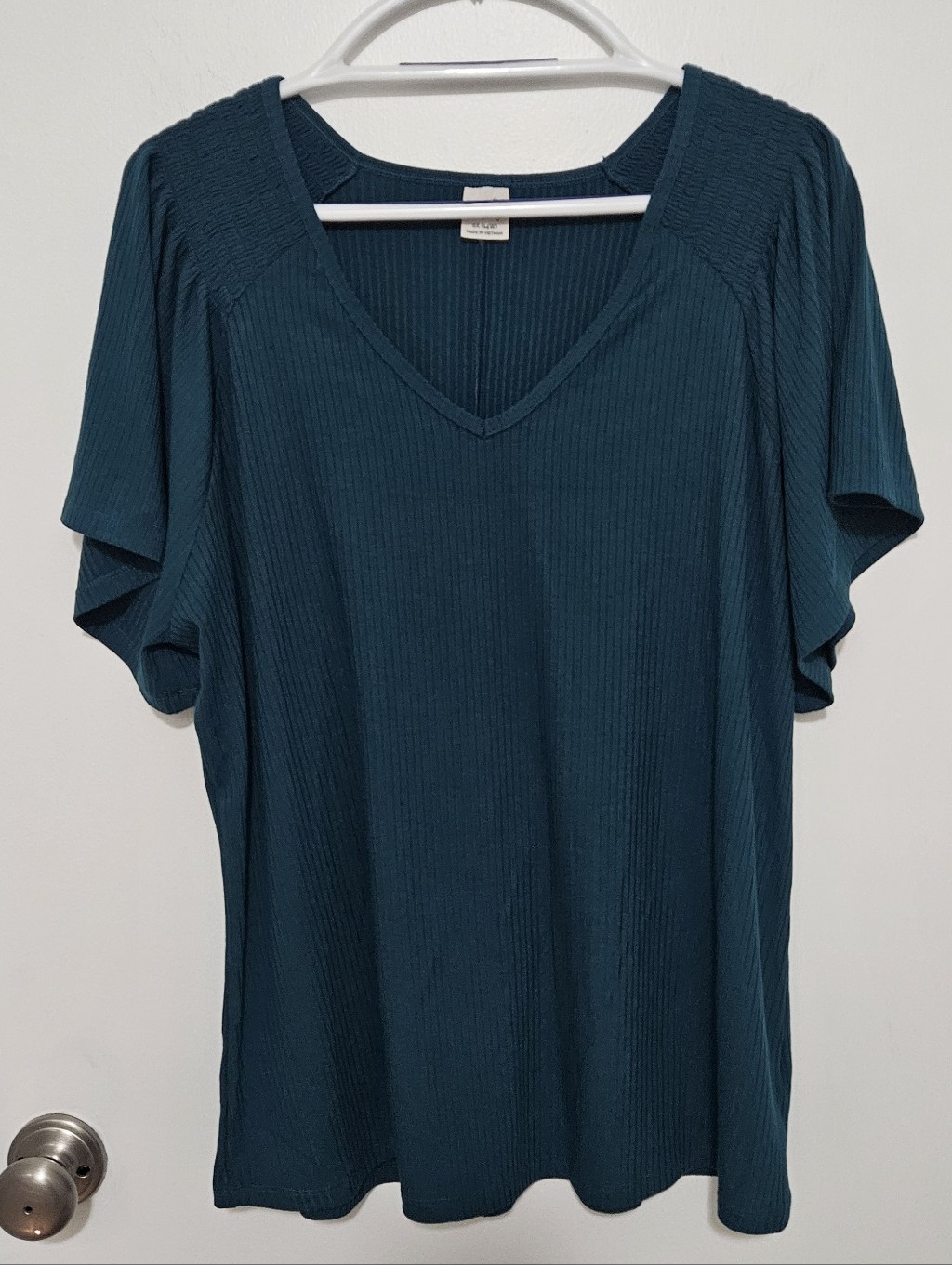 Terra Sky Women's Teal V-Neck Short Sleeve Top Size 14w